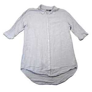 Tahari Linen Tunic Shirt L Light Blue Button Up Lagenlook Beachy Vacation Preppy